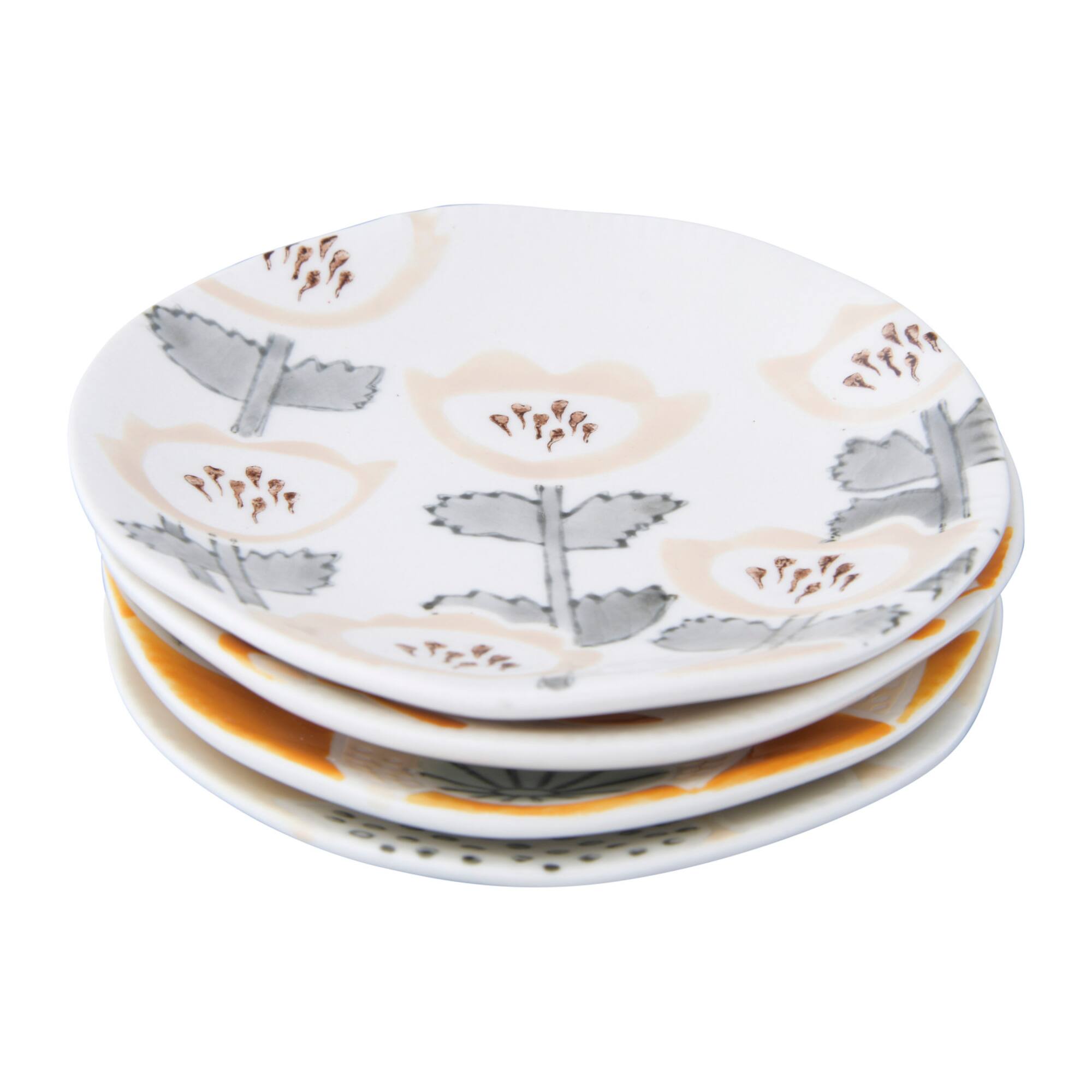 Hello Honey® 5.5" Hand Painted Stoneware Plate with Floral Pattern Set, 4ct.